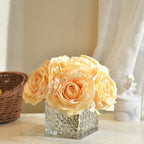 Silk Roses in Glass Vase with LED, Low Centerpiece for Table, Champagne - Image 4