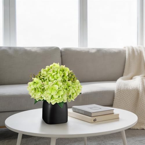 Briful Artificial Green Hydrangea Arrangement, Matte Black Vase Centerpiece - Image 2