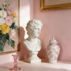 11″ Pink Ginger Jar with Lid Porcelain Stylized Songbirds Floral Temple Jar - Image 3