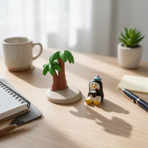 Mevodeata Penguin Figurine with Ice Cream Bowl, Mini Beach Statue - Image 4
