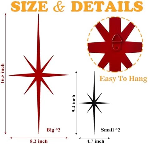 4 Pcs Star Wall Art for Home Decor Living Room Bedroom Office Metal 3D,Bling,with Hanging Hook Starburst Midcentury Sculpture Retro Gallery Accent Celestial -Gold 16.5in/9.4in - Image 5