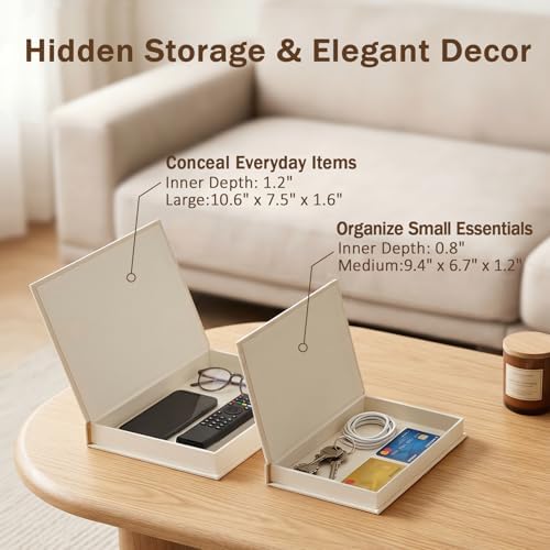 Linen Decorative Book Storage Boxes - Set of 2 Faux Books for Coffee Table Decor, Neutral Fake Book Props for Hiding TV Remotes & Entryway Styling (Khaki & Off-White) - Image 6