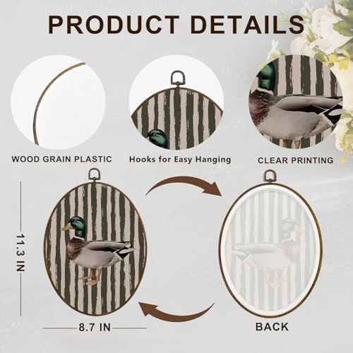 dvhdajed Vintage Mallard Duck Oval Wall Art Decor, Duck Nursery Decor,Vintage Ducks Framed Canvas Art, Olive Farmhouse Ducks Wall Hanging Decoration for Bedroom Living Room Bathroom, 8.7x11.3 In - Image 7
