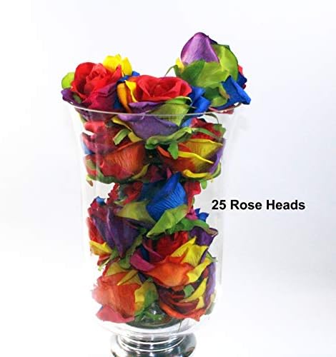 Ooki 25 Handmade Artificial Silk Rainbow Rose Heads Bridesmaid Flower Bush Arrangement Home Decor Wedding Party Celebration Centerpiece DIY - Image 2