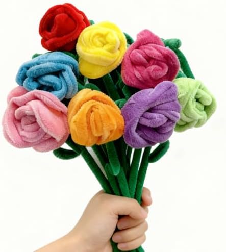 8Pcs Stuffed Rose Flower, 18 Inch Artificial Plush Rose Bouquet with Bendable Stems for Valentine's Day Gift, Room Decor, Curtain Tieback, Nursery Bedding Accent, Graduation Keepsake by Justkeji