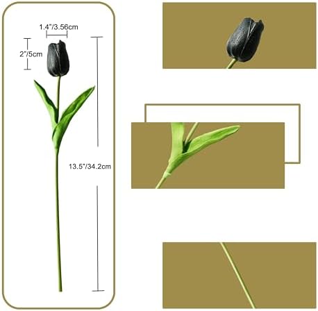 ONLY ART Artificial Black Tulips 20 Pcs – 13.5 Inch PU Faux Flowers with Bendable Stems for Home Décor, Wedding Centerpieces, DIY Floral Arrangements, New Year and Valentine's Day - Image 2
