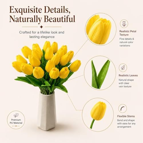 Mandy's 20pcs Artificial Yellow Tulips - Image 4