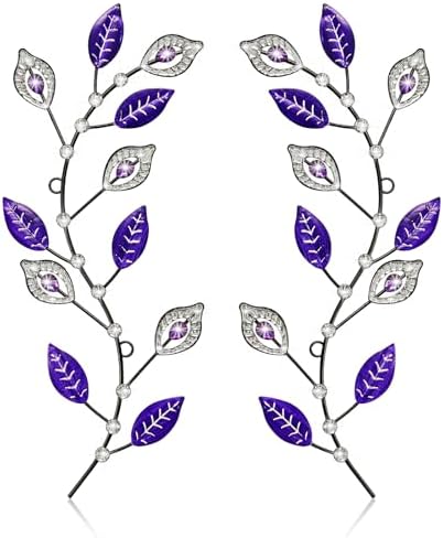 sxnzequnze 2 Set Metal Tree Leaf Wall Art for Home Decor Living Room Bedroom Dining Room Bling Rhinestone, 3D, Iron Branch Hanging Leaf Sculpture Art Pieces -Purple 16.5in*6.7in by sxnzequnze