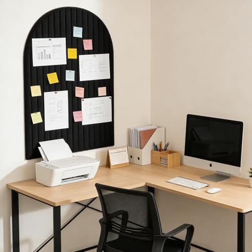 Large Arched Felt Bulletin Board, Sized 36" x 24" for Office & Wall Decor – 6 Customizable Adhesive Tiles with Pins are Perfect to Display Your Photos (Black) - Image 4
