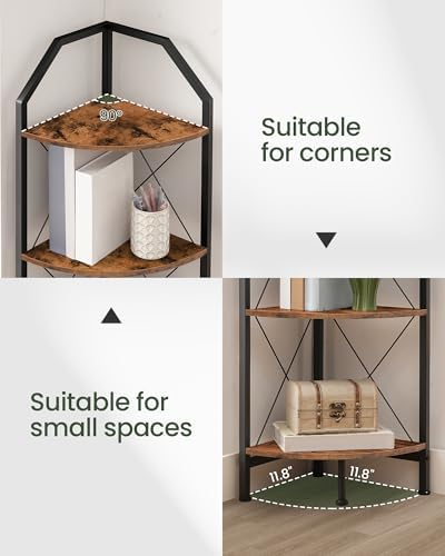 CHOEZON 47.6" Corner Shelf, 4-Tier Industrial Corner Bookshelf, Corner Storage Stand, Corner Bookcase for Bedroom, Living Room, Home Office, Rustic Brown and Black TCJ09BF - Image 3