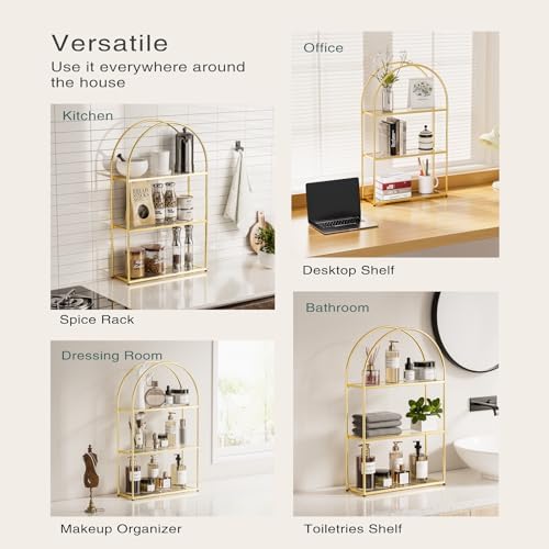 Crofy 3-Tier Arched Wall Shelf with Gold Frame & Transparent Shelves - Image 6