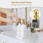 Glass Dish and Hand Soap Dispenser Set - Kitchen Soap Dispenser with Tray and Stainless Steel Pump - for Modern Gold Kitchen Decor and Accessories - Image 3
