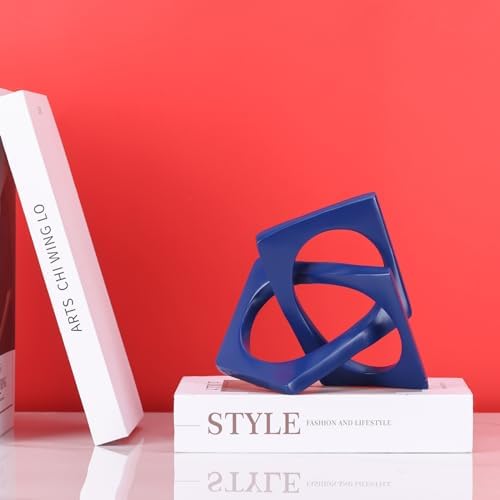 Modern Geometric Sculpture Navy Blue Knot Statue Decor, Home Blue Bookcase Centerpiece jax Decorative, Geometric Tabletop Sculpture and Figurines, For Navy Home Decor Accent, Cube Decorative Ornaments - Image 5