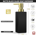 GMISUN Gold Hand Soap Dispenser, Black Glass Soap Dispenser with Gold Pump for Bathroom, 12 fl oz/350ml Refillable Dish Dispensers for Kitchen, Modern Liquid Lotion Bottles for Countertop - Image 2