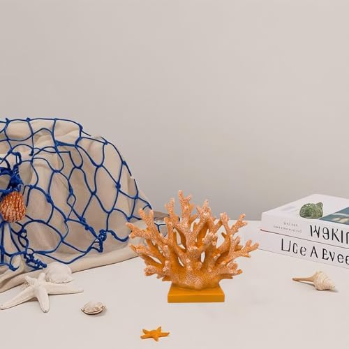 5.8" H Orange Coral Decor - Resin Coral Statue, Nautical Decor for Home, Bedroom, Bathroom, Living Room, Ocean Themed Cabinet Shelf Tabletop Decoration - Image 7