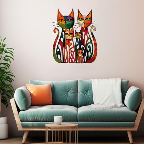 Wesiti Metal Cat Wall Art 11x11.8in Colorful Retro Iron Sculptures - Image 5
