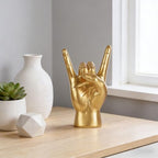 QIANLING 7.7" Gold Rock On Hand Statue, Modern Hand Gesture Sculpture, Rock Music Room Decor, Heavy Metal Party Accent Tabletop Figurine for Desk, Bookshelf, Mantel & Home Office - Image 7