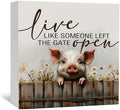 Pig Signs - Farm Cottagecore Animal Office Kitchen Bedroom Decor,Rustic Farmhouse Live like Someone Left the Gate Open Home Decor Wooden Signs,Pig Gifts for Women,8x8 by Nitelat