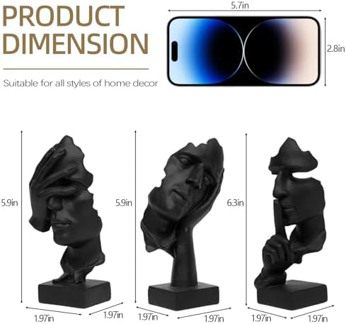 aboxoo 3 Pcs Thinker Statue, Silence is Gold Abstract Resin Art Figurines - Image 5