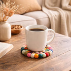Round Felt Ball Coasters - 100% Merino Wool Table Coasters - Felt Coaster Pads, Absorbent Trivet for Drinks - Heat Resistant, Thick & Durable Hand Felted - Woolygon - Multicolor Set of 5 (Rainbow) - Image 4