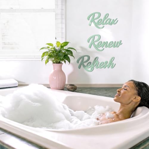 3 Pcs Bathroom Wall Decor Wooden Relax Renew Refresh Sign (Green) - Image 2