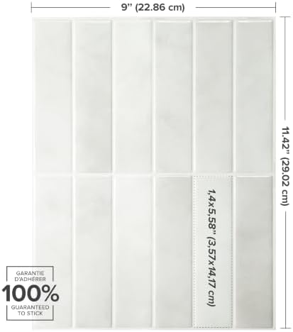 Smart Tiles Peel and Stick backsplash, Stacked White & Grey, 11.43"x9" - Image 3