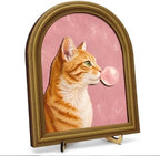 Whimsical Cat Bubble Gum Pink Wall Art Sign Funky Table Decor by Unknown