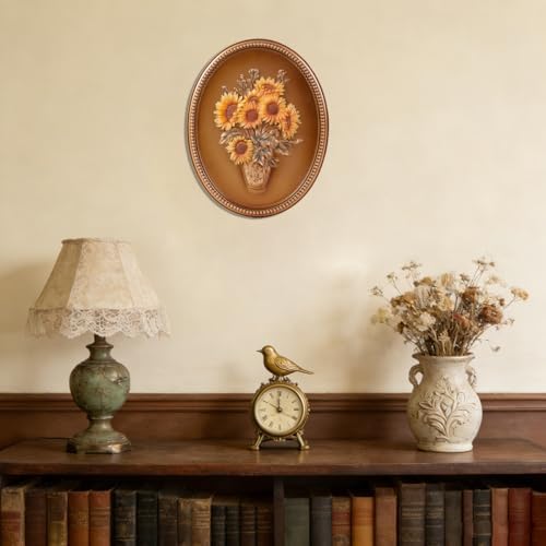 SIKOO Vintage Wall Sculptures Bronze Gold Sunflower Wall Art Hand Painted Ornate Wall Hanging Decoration Antique Pediment Wall Statue Ornament Decor Gallery for Kitchen Bedroom Living Room - Image 3