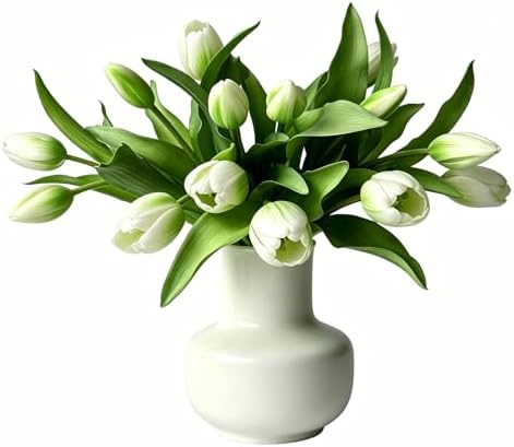 14 Pcs Real Touch Tulips Artificial Flowers Latex Stems White by Unknown