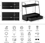 2-Tier Bathroom Countertop Organizer with Drawer, Wood Vanity Shelf Black - Image 6