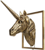 JJALIGHTS Exquisite Resin Animal Head Wall Sculpture (Gift Metal Frame) - Imitation Copper Vintage Decor for Living Room, Bedroom & Office | Decorative Wall Hanging Art (Unicorn) by JJALIGHTS