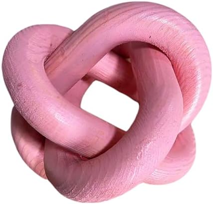 Wood Knot Decor -Coffee Table Decor Shelf Decor Table Books Hand Carved Home Decoration Boho Country Rustic Modern Shabby Chic Style Decor 3 Link Wooden Knot Chain Link Decor (Pink) by GUDAGUU