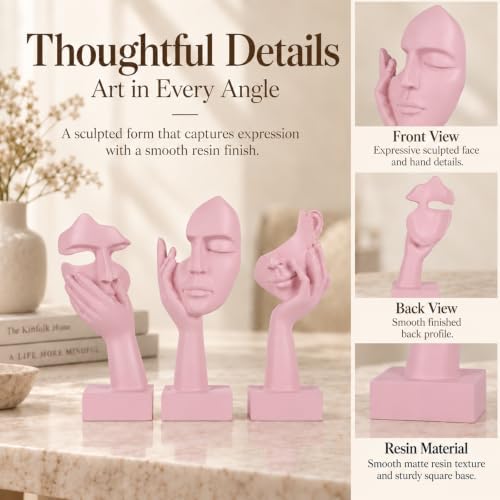 3 Pcs Thinker Small Statue Set - Pink Art Abstract Home Accent Figurines for Decor Woman Apartment Bookshelf Floating Shelf Coffee Table Office Desk Bathroom Counter Decor (3 Pcs Pink, 6") - Image 5