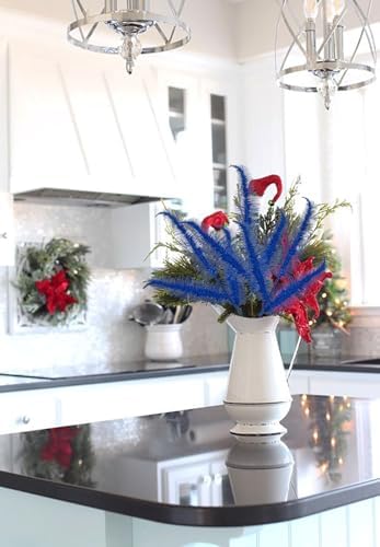 Oairse 8 Pcs Christmas Tree Picks and Sprays Navy Blue Glitter Christmas Picks 28" Christmas Glitter Feathers Leaves Stems for Christmas Tree Filler Branches Wreaths Centerpieces Holiday Decorations - Image 4