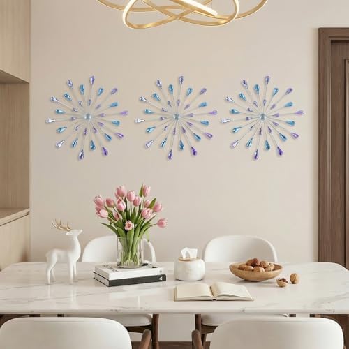 ZEXUIRU 3 Set Silver Starburst Wall Art for Home Decor Metal Bling Crystal Rhinestones Sunburst Wall Decor Sparkling Rhinestone Art Accent Silver - 13in - Image 2