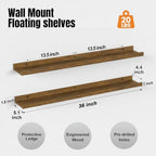 36inch Long Floating Shelves for Wall Decor, 3-Set Shelves with Lip, Brown - Image 3
