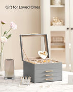 SONGMICS Jewelry Box Organizer, 4-Layer Storage with 3 Drawers, Glass Lid - Image 2