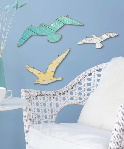Putuo Decor 3pcs Seagull Wall Decor, Wooden Sea Bird Beach Wall Art, Ocean Home Decor Indoor Coastal Theme Wall Hanging for Bathroom Home Living Room Lake House - Image 5