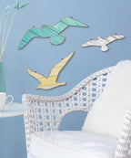 Putuo Decor 3pcs Seagull Wall Decor, Wooden Sea Bird Beach Wall Art, Ocean Home Decor Indoor Coastal Theme Wall Hanging for Bathroom Home Living Room Lake House - Image 5