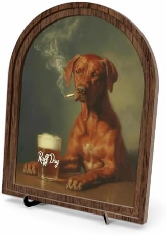 Farmhouse Wood Decor, Funny Dog Tabletop Decor Sign, Arched Wooden Frame with Stand, Vintage Animal Portrait Decoration, Rustic Home Bar Desk Art, Gift for Dog Lovers and Friends by Unknown