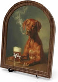 Farmhouse Wood Decor, Funny Dog Tabletop Decor Sign, Arched Wooden Frame with Stand, Vintage Animal Portrait Decoration, Rustic Home Bar Desk Art, Gift for Dog Lovers and Friends by Unknown