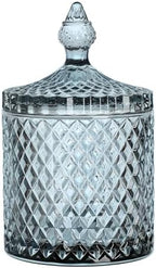 Sizikato Diamond Faceted Glass Candy Jar with Lid, 10oz Grey Decorative Jar, Nut Jar, Dried Fruit Storage Jar. by Sizikato
