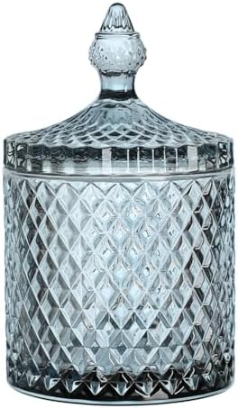 Sizikato Diamond Faceted Glass Candy Jar with Lid, 10oz Grey Decorative Jar, Nut Jar, Dried Fruit Storage Jar. by Sizikato
