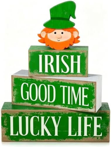 St. Patrick’s Day Decorations - St Patrick Day Irish Good Time Tiered Tray Decor Set - Wooden Leprechaun Tabletop Decoration - Rustic Farmhouse Holiday Home Decor for Indoor Shelf Mantel Coffee Table Gift by Unknown