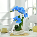 Artificial Real Touch Orchid Flowers with White Ceramic Vase, Blue - Image 5