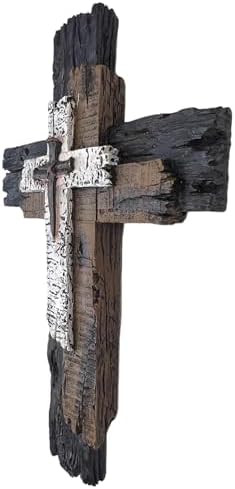 Top Brass Decorative Wall Cross – 12” Rustic Multi Layered Weathered Wood Look – Spiritual Jesus Art Décor/Crucifix Sculpture - Image 4