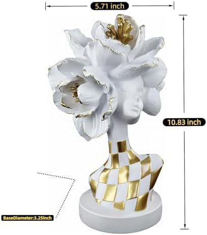 Lescafita White and Gold African Lady Sculpture – Elegant Resin Figurine with Floral Crown, Modern African Art Decor for Living Room, Cultural Gift for Women - Image 3
