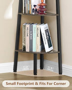 Hoctieon Corner Shelf, 5-Tier Corner Bookshelf, Rustic Ladder Shelf, Industrial Display Stand for Living Room, Kitchen, Home Office, Balcony, Small Space, Metal Frame, Grey - Image 5