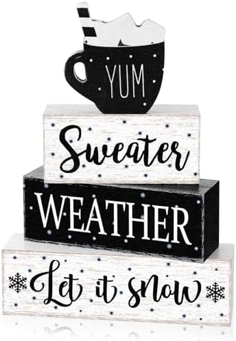 Marsui 4 Pcs Winter Table Decorations Wooden Let It Snow Tiered Tray Decor by Marsui