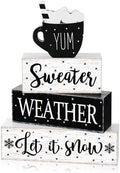 Marsui 4 Pcs Winter Table Decorations Wooden Let It Snow Tiered Tray Decor by Marsui